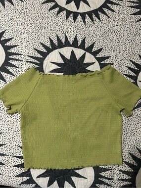 Levi's Olive Green Ribbed Crop Top with Lettuce Hem